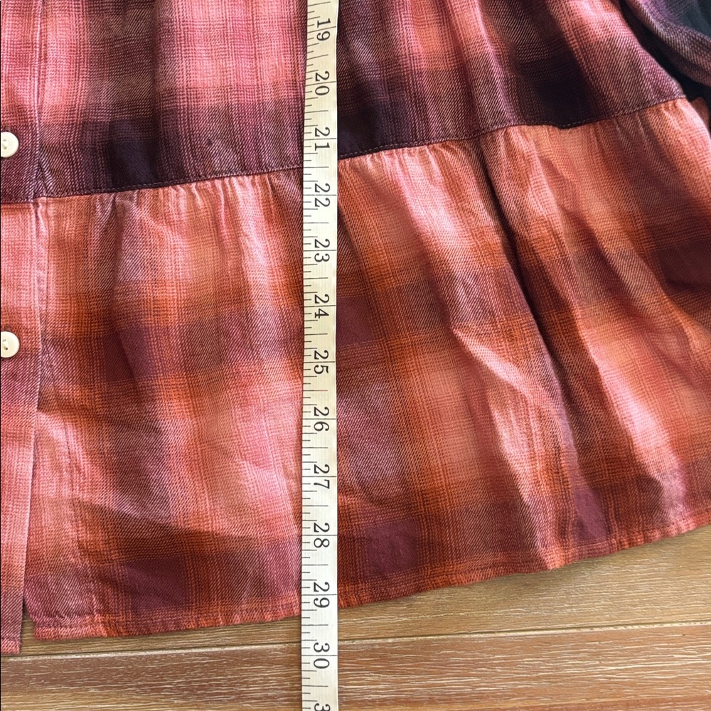 J Jill Plaid Brushed Cotton Modal Tiered Ombre Tunic Button-Up, Size Medium - Picture 7 of 8